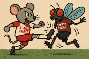 Myš v dresu slavia praha nakopla mouchu v dresu sparta praha