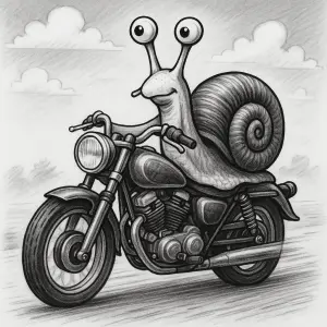 Černobílý šnek na motorce