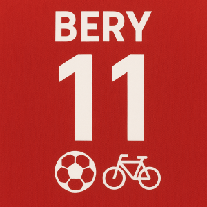 Na levou stranu na prsa jméno BERY pod číslo 11 a symbol fotbalového míče a bicyklu