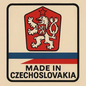 Znak československa platný pro rok 1976 a text, "Made in Czechoslovakia"