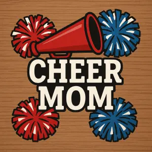 Cheerleadingová trumpeta, poms a nápis cheer mom