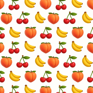 Chtěla bych na obrázku emoji broskve dvojité třešně spojené šťopkou a banány a vše malinké a několikrát