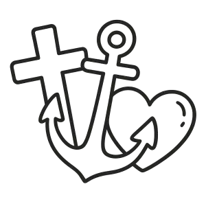 symbol víry naděje a lásky, cartoon styl, bez pozadí, černobílé