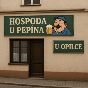 udelej hospodu ktera se bude jmenovat u pepína a u toho opilce