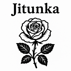 NA OBRÁZKU JE TŘEBA JMÉNO Jitunka a pod ním černo-bílý obrázek květu růže