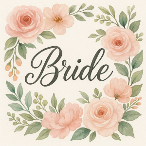 Na obrázku by měl být nápis Bride nějakým hezkým ozdobným písmem. Plus nějaké květiny okolo
