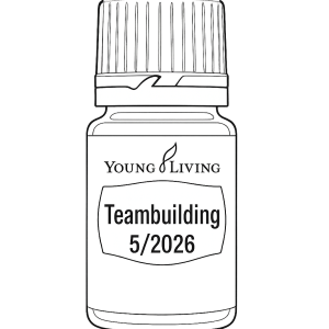 Vytvoř lahvičku EO od Young Living jako omalovánku. Pouze obrys. Na etiketu napiš Teambuilding 5/2026