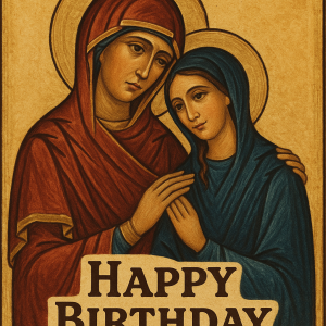 Ikona matky s dospělou dcerou, text: Happy Birthday