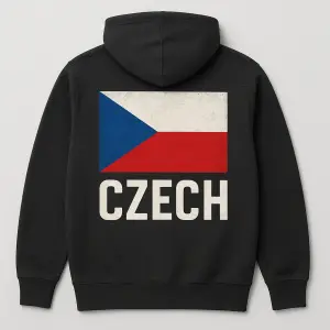 Ahoj prosím vytvoř mne nadčasový návrh na mikinu kde bude na zádech vlajka české republiky s nápisem czech