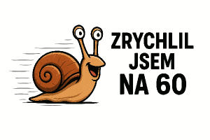 rychle lezoucí šnek s nápisem zrychlil jsem na 60 na bílém pozadí