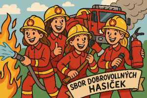 hasičský motiv pro sbor dobrovolných hasiček, veselý obrázek, komiks