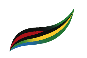 A swoosh from left to right in cycling world champion colors. Blue, red, black, yellow, green in order. No backgroud