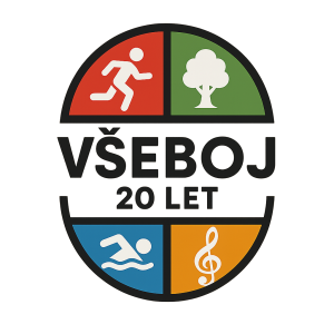 Logo sportovně kulturní akce s názvem Všeboj, která slaví dvacáté výročí. Akce se vyznačuje extrémní pestrostí aktivit.