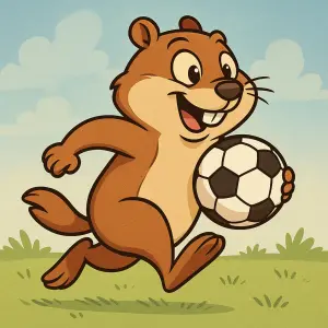 Animovaný sysel jak běží a má v ruce fotbalový míč