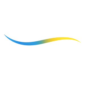 A long thin swoosh from left to right in Blue, and yellow. No background