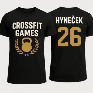 Crossfit games motiv cerna barva trikaBily napis zlaty motivNa zada hyneček čislo pod to 26