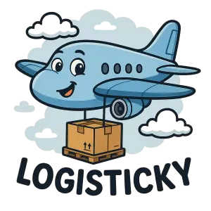 Kreslené Letadlo s paletou a k tomu nápis Logisticky