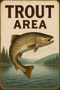 TROUT AREA, na pozadí jezero a ryba více realistická a prohnutá