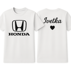 Na přední straně logo Honda znak .Na zádech jméno Ivetka decentní srdce