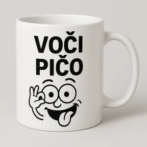 Chci tam mít Text "Voči Pičo". Bílá sklenice, černý potisk. Klidně i srandovní obrázek