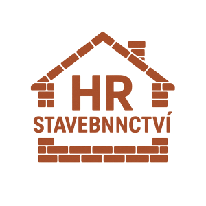 Logo s napisem HRstavebnictvi ,piskladane s cihel kolem nej obrys domu