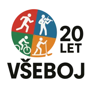 Logo sportovně kulturní akce s názvem Všeboj, která slaví dvacáté výročí. Akce se vyznačuje extrémní pestrostí aktivit.