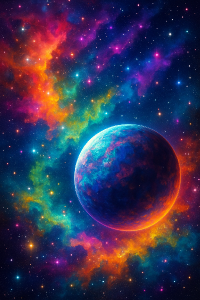 barevný vesmír s planetou