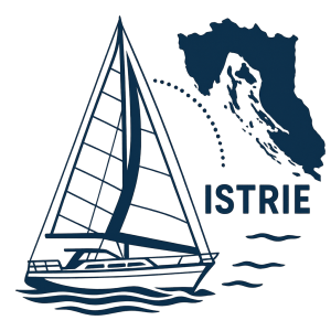 Jachta a mapa ISTRIE cesta na jachtě vice modro bílé, aby se to dalo dobře na tričko, méně barev, minimalistické moderní