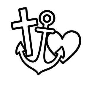 symbol víry naděje a především lásky, cartoon styl, bez pozadí, černobílé