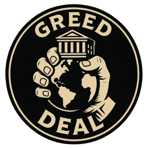 Symbol mocenské chamtivosti s nápisem greed deal