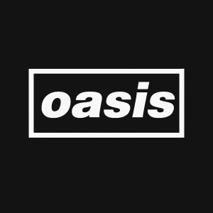 vygeneruj mi ikonické logo kapely Oasis v bílém rámečku a černým podkladem.