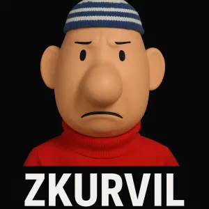 obličej Pata a pod tím nápis ZKURVIL, ať je pozadí černé a text bílý