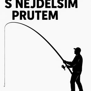 Nápis: Rybář s nejdelším prutem. Obrázek hodně dlouhého rybářského prutu