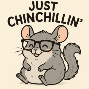 humorná činčila s brýlemi, text: just chinchillin'