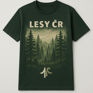 Chci aby na tričku byl lesní motiv z nápisem a logem Lesy ČR