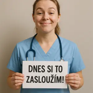 obrázek zdravotní sestřičky s nápisem "Dnes si to zasloužím!"