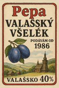 PepaValašský všelék podávám od roku 1986obrázek švestky a Valašska 40%