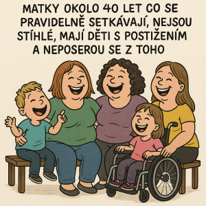 Humorně, matky okolo 40 let co se pravidelně setkávají, nejsou štíhlé, mají děti s postižením a neposerou se z toho