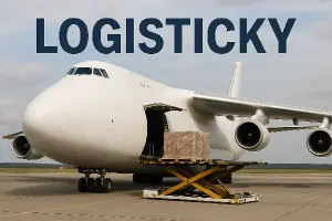 Letadlo nákladní s paletou a k tomu nápis Logisticky