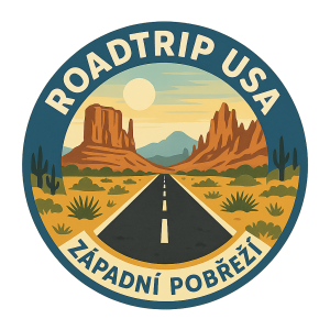 Logo pro roadtrip usa 2026, vice pro trip po narodnich parcich misto napisu national park dej zapadni pobrezi