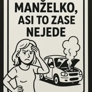 Humorný nápis pro manželku, když zase nejede auto
