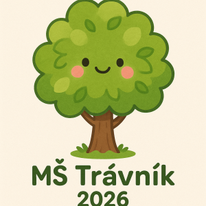 Roztomily detsky listnaty stromecek, pod nim napis MŠ Trávník 2026