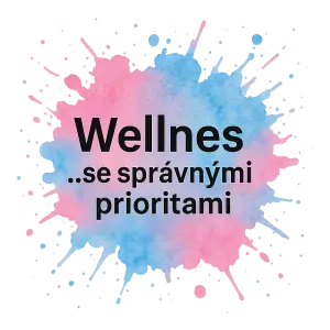 Barevná kaňka pod text modro růžova Na kaňku prosim text Wellnes ..se správnými prioritami