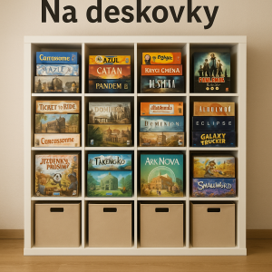 Napis "Na deskovky" a obrázek kallaxu s deskovkami