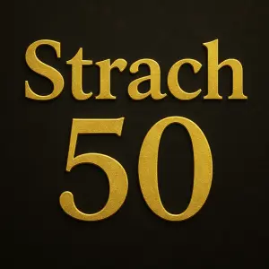 Zlatý nápis "Strach", pod tím "50".