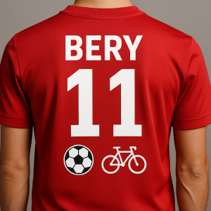 Na záda dej jméno BERY pod jméno číslo 11 a po číslo symbol fotbalový míč a bicykl