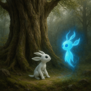 Ori and Wisp u stromu dusi ve fotorealistickem stylu