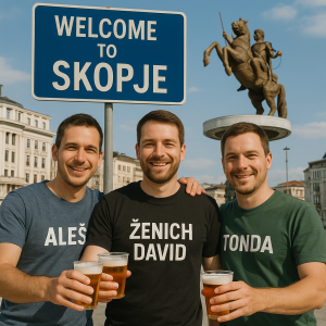 Jedeme 3 kamaradi na rozlucku se svobodou do Skopje. Ženich se jmenuje David, jede jestě Aleš a Tonda