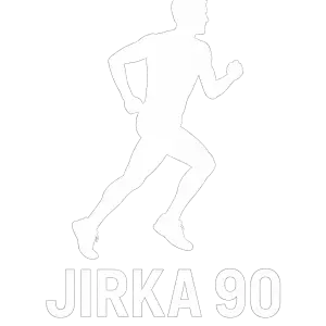 Bílá silueta panske postavy jak běží, pod siluetou jméno Jirka 90.