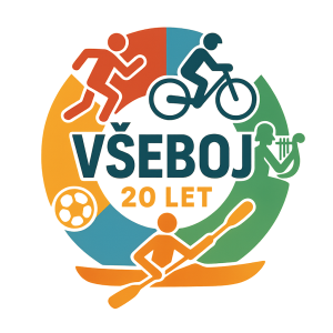 Logo sportovně kulturní akce s názvem Všeboj, která slaví dvacáté výročí. Akce se vyznačuje extrémní pestrostí aktivit.